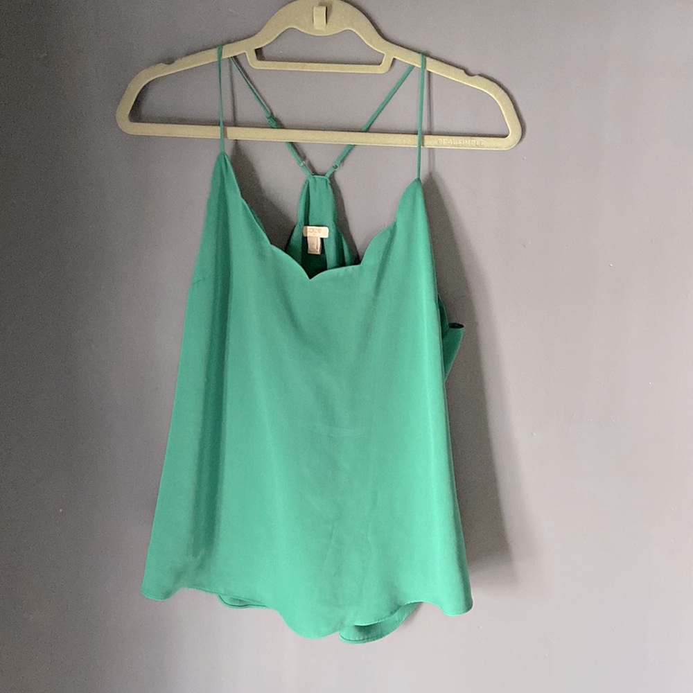 Green scalloped silk tank